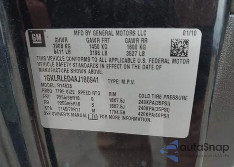 2010 GMC Acadia Sle from USA, damaged, VIN 1GKLRLED4AJ180941